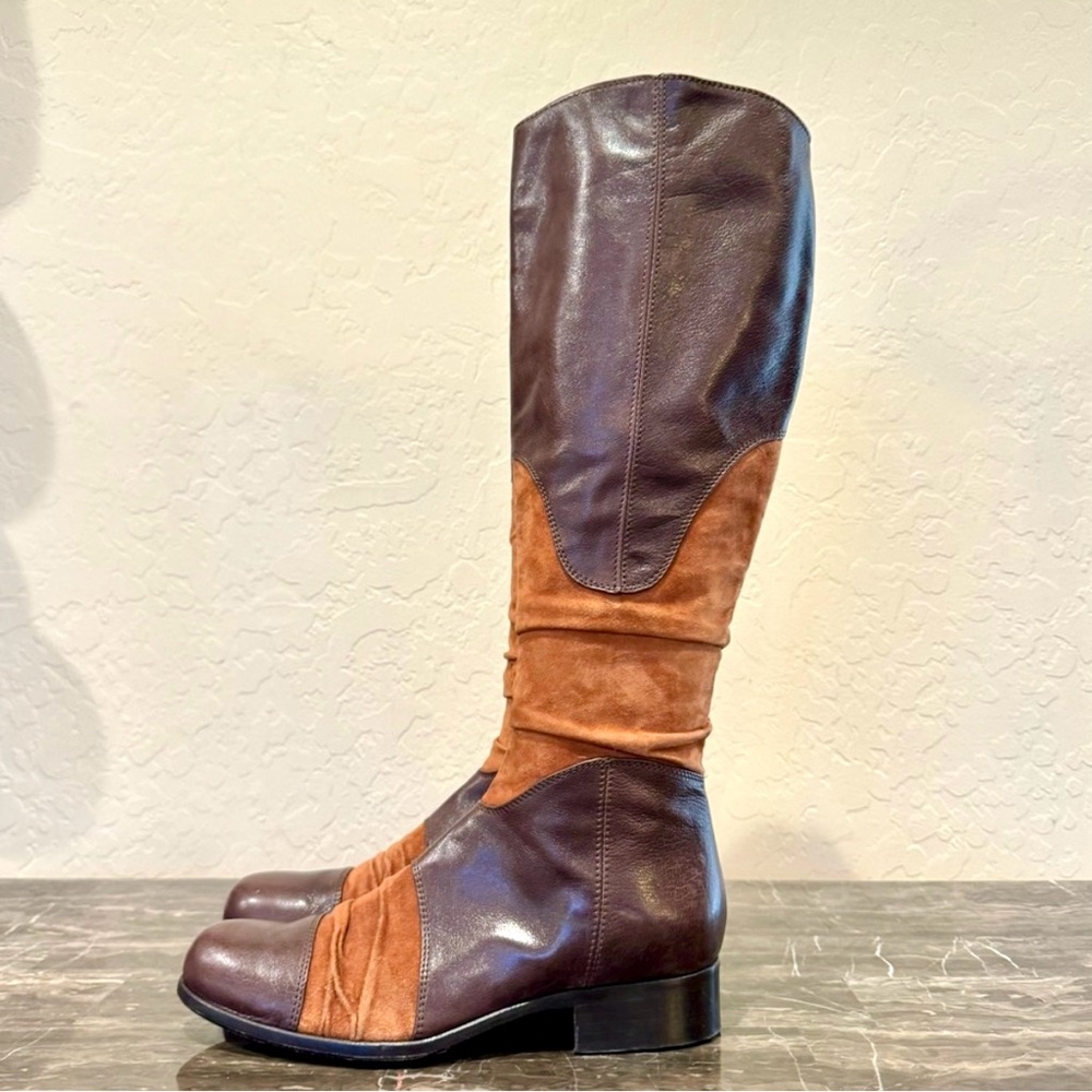 Vintage Retro Italian Leather and Suede Patchwork Knee High Riding Boots